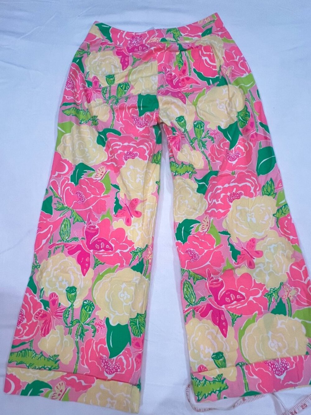 Lilly Pulitzer Size 8 Pink Green Floral Wide Leg Cropped Pants